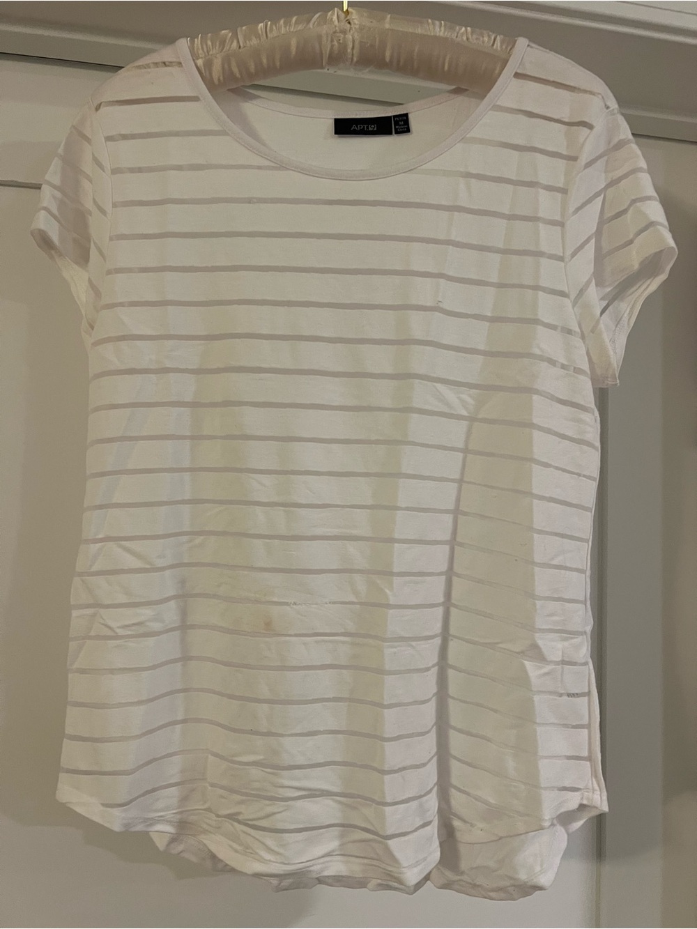 Apt. 9 White Tee with see thru Horizontal Stripes